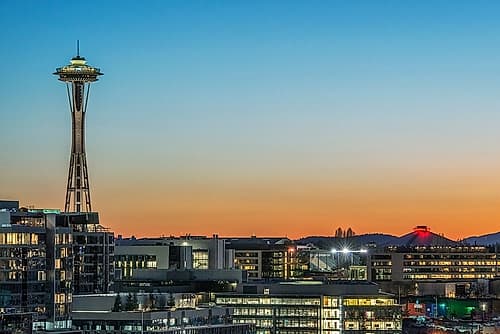 Washington State-Seattle Skyline at Sunset Landscape Print